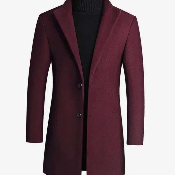 Men's Slim-Fit Wool Blend Winter Coat Notch Lapel - Red