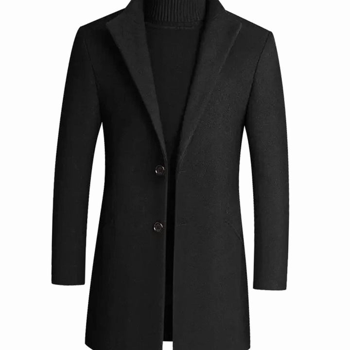 Men's Slim-Fit Wool Blend Winter Coat Notch Lapel - Black