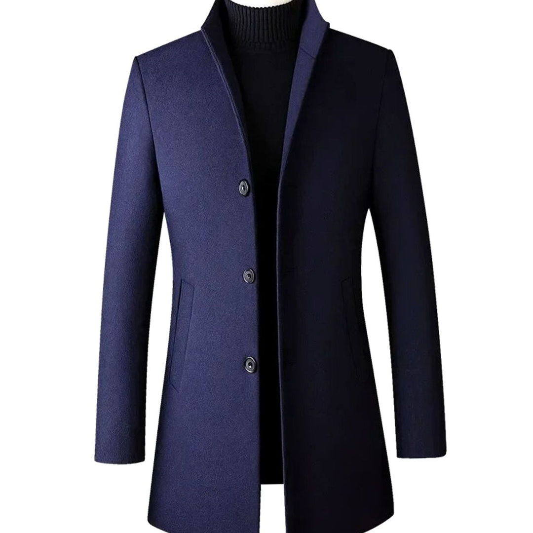 Men's Slim-Fit Wool Blend Winter Coat Notch Lapel - Navy