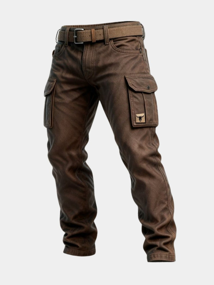 Men's Slim Tapered Cargo Trousers Bull Patch Side Pockets