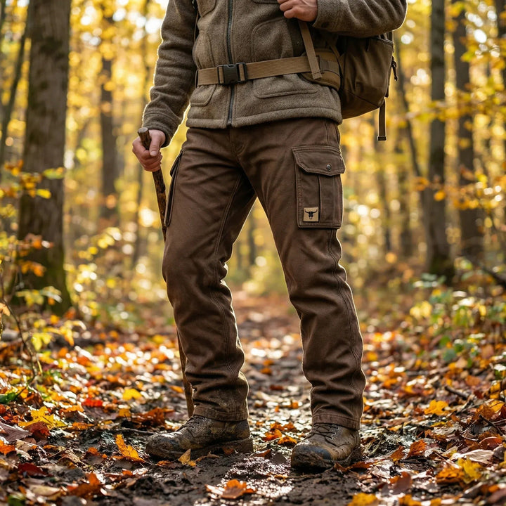 Men's Slim Tapered Cargo Trousers Bull Patch Side Pockets