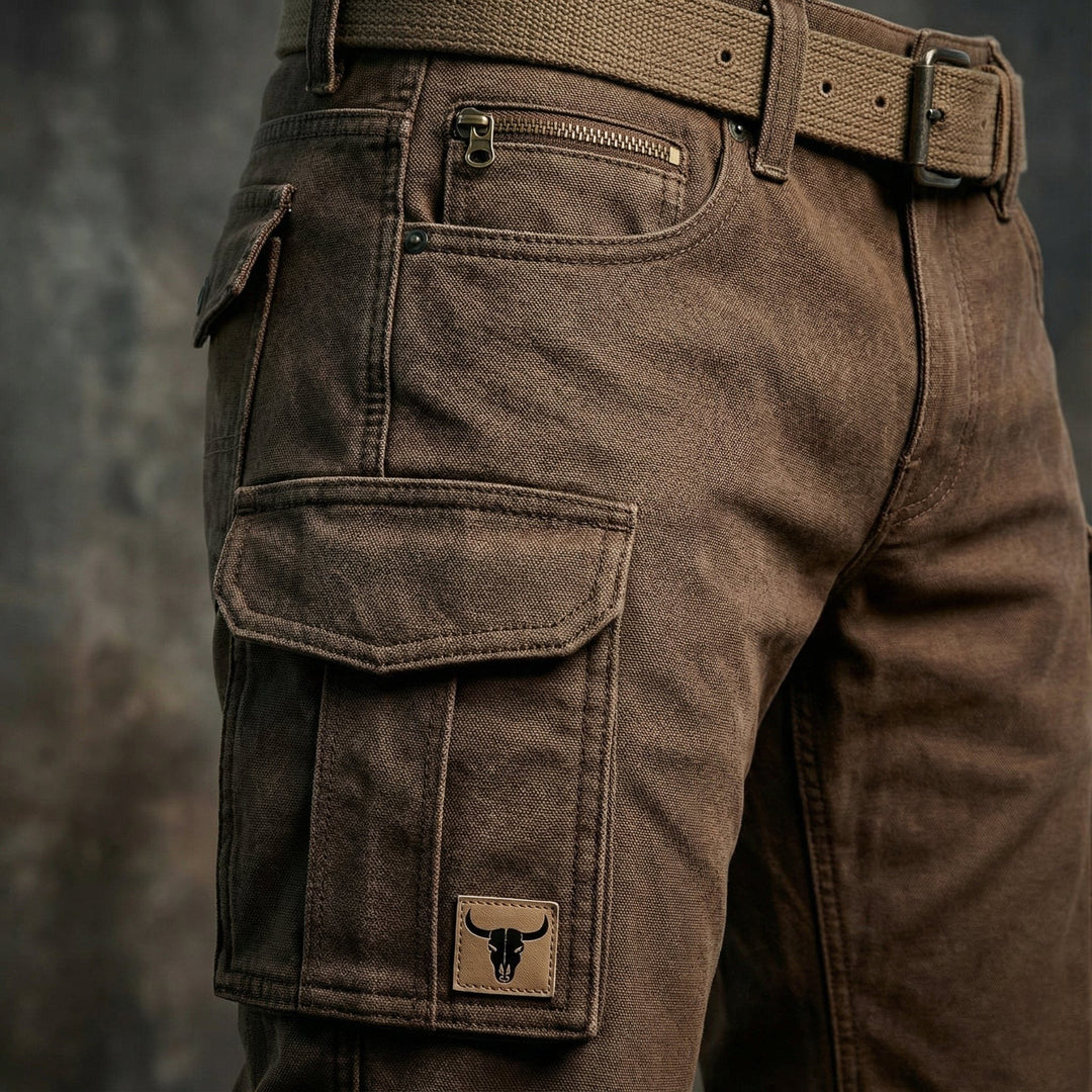 Men's Slim Tapered Cargo Trousers Bull Patch Side Pockets