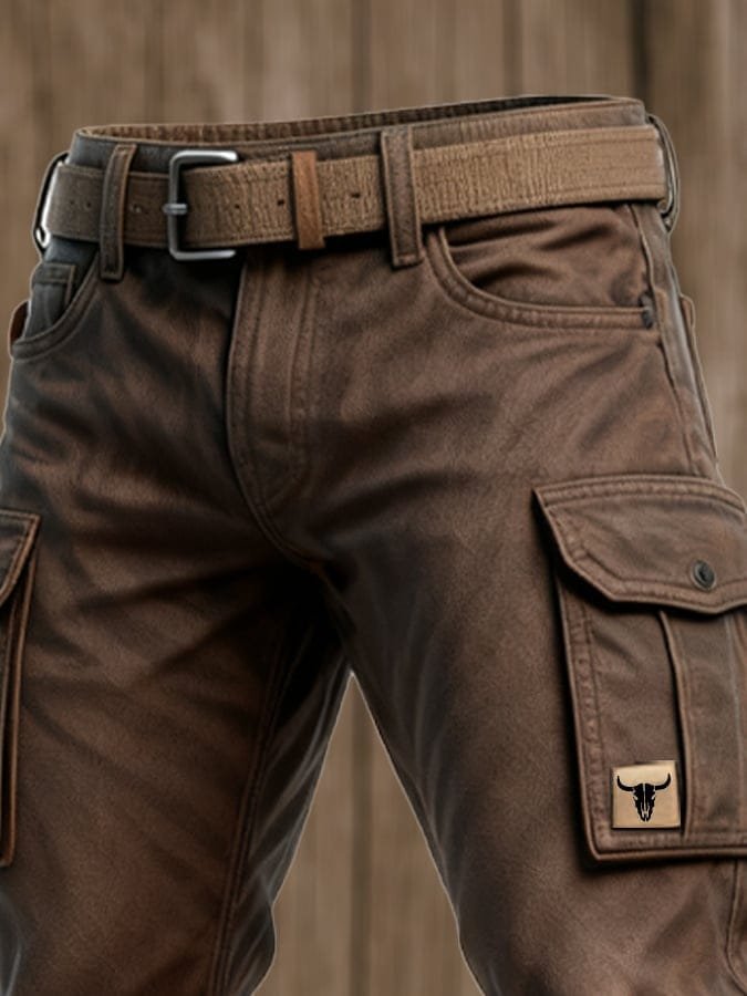 Men's Slim Tapered Cargo Trousers Bull Patch Side Pockets