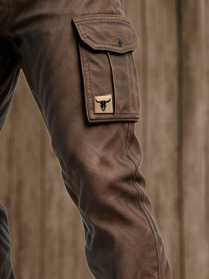 Men's Slim Tapered Cargo Trousers Bull Patch Side Pockets