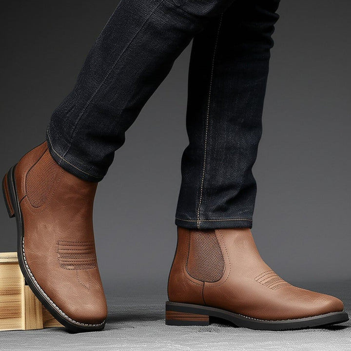 Men's Slip-On Chelsea Boots Tan Faux Leather Western Stitch