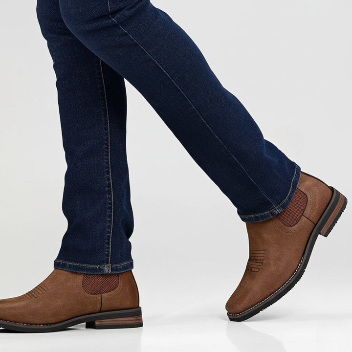 Men's Slip-On Chelsea Boots Tan Faux Leather Western Stitch