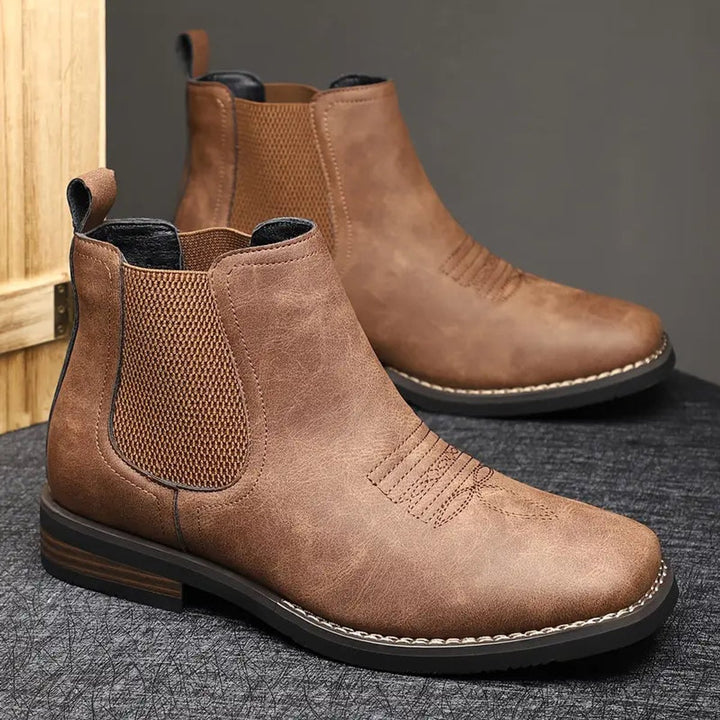 Men's Slip-On Chelsea Boots Tan Faux Leather Western Stitch