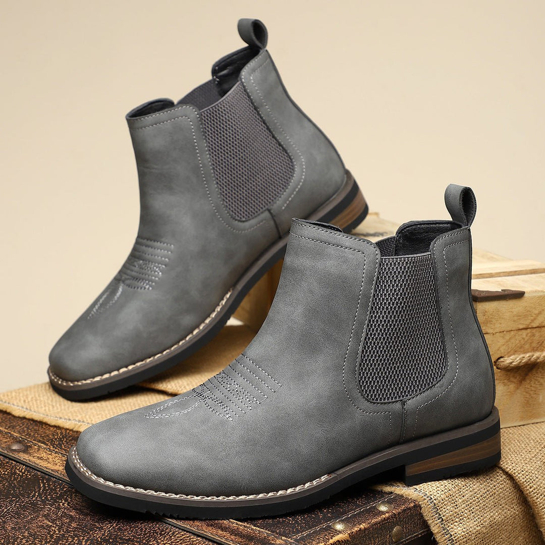 Men's Slip-On Chelsea Boots Tan Faux Leather Western Stitch - Charcoal