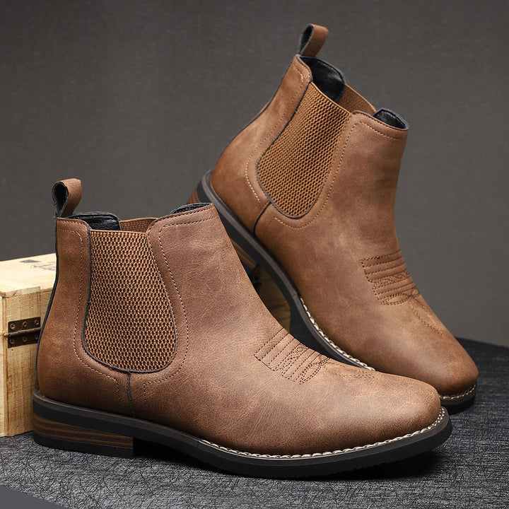 Men's Slip-On Chelsea Boots Tan Faux Leather Western Stitch - Chestnut Brown
