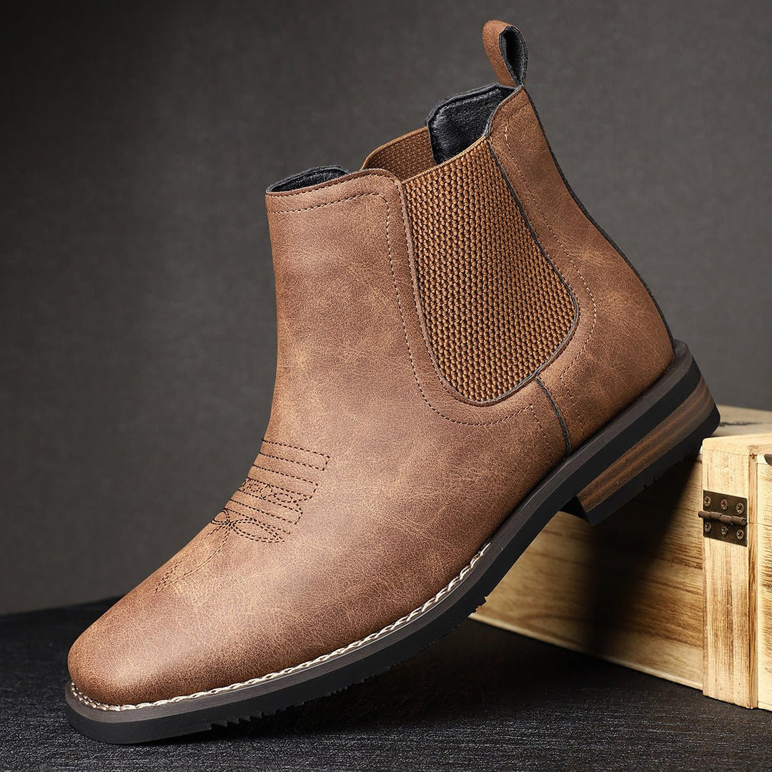 Men's Slip-On Chelsea Boots Tan Faux Leather Western Stitch