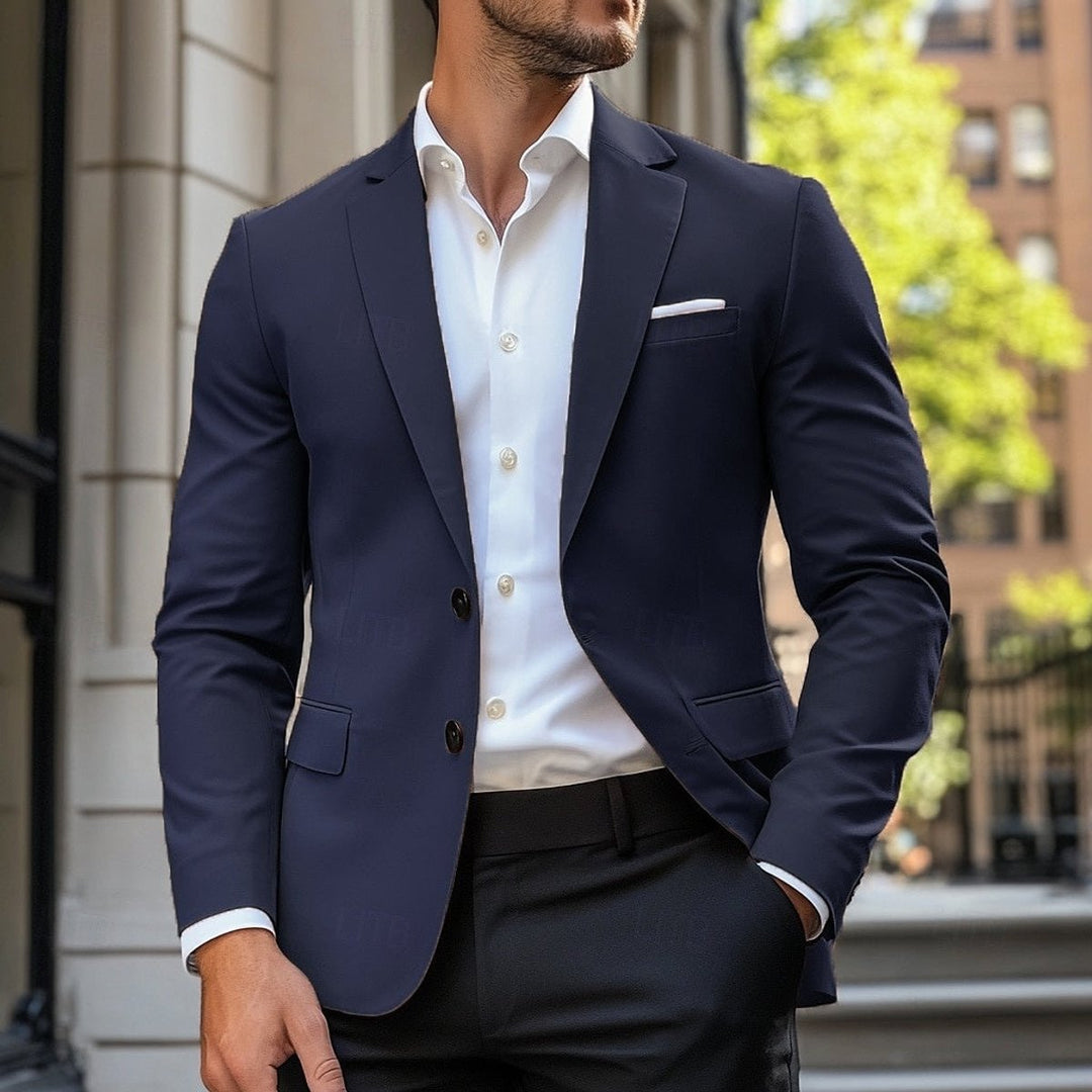 Men's Smart-Casual Single-Breasted Standard-Fit Blazer Jacket - Navy Blue