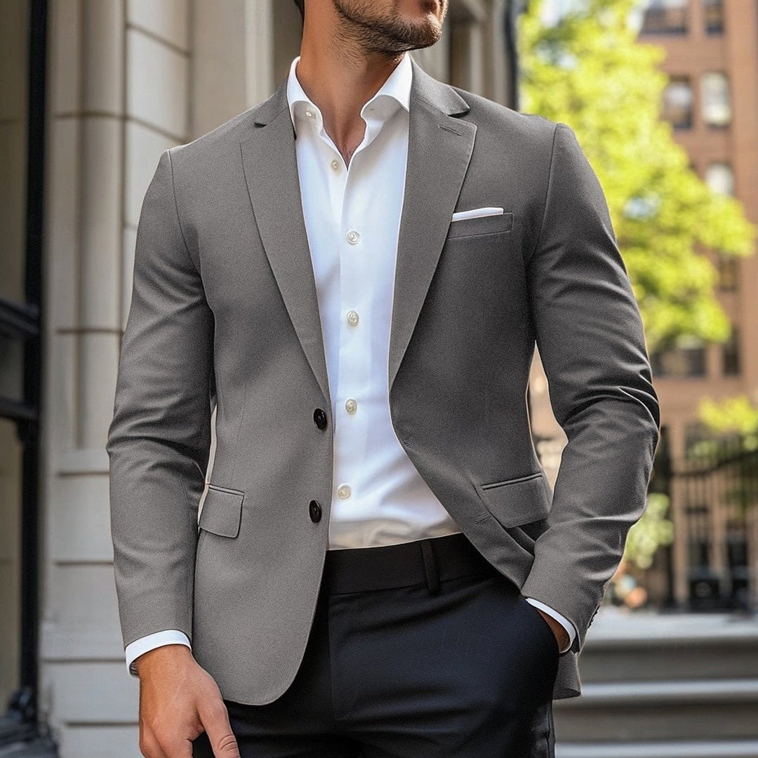 Men's Smart-Casual Single-Breasted Standard-Fit Blazer Jacket - Light Grey
