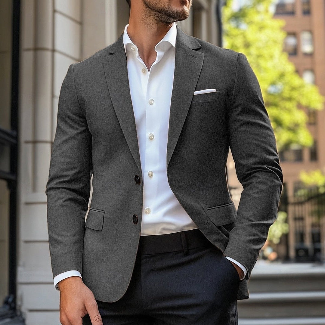 Men's Smart-Casual Single-Breasted Standard-Fit Blazer Jacket - Dark Grey