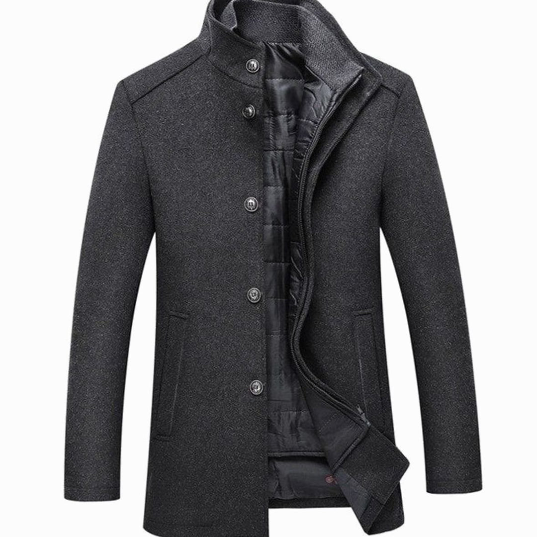 Men's Stand Collar Button-Up Insulated Winter Jacket - Grey