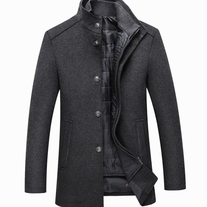 Men's Stand Collar Button-Up Insulated Winter Jacket - Grey