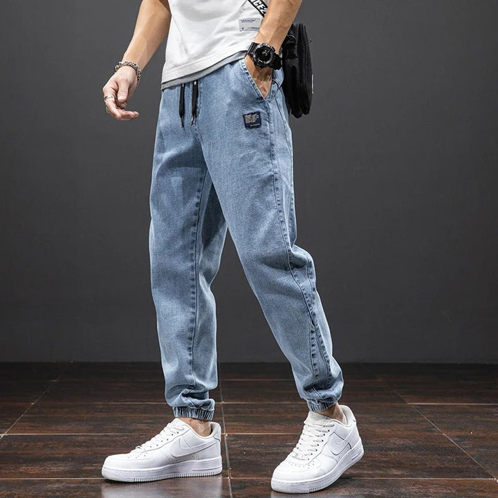 Men's Stretch Denim Elastic-Waist Jogger Trousers - Blue
