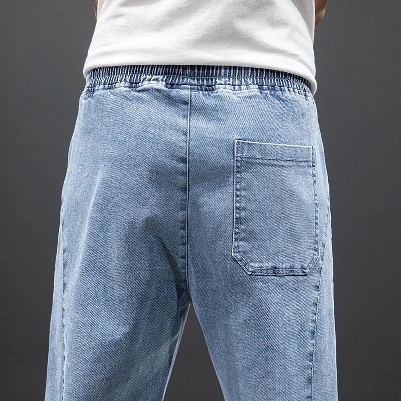 Men's Stretch Denim Elastic-Waist Jogger Trousers