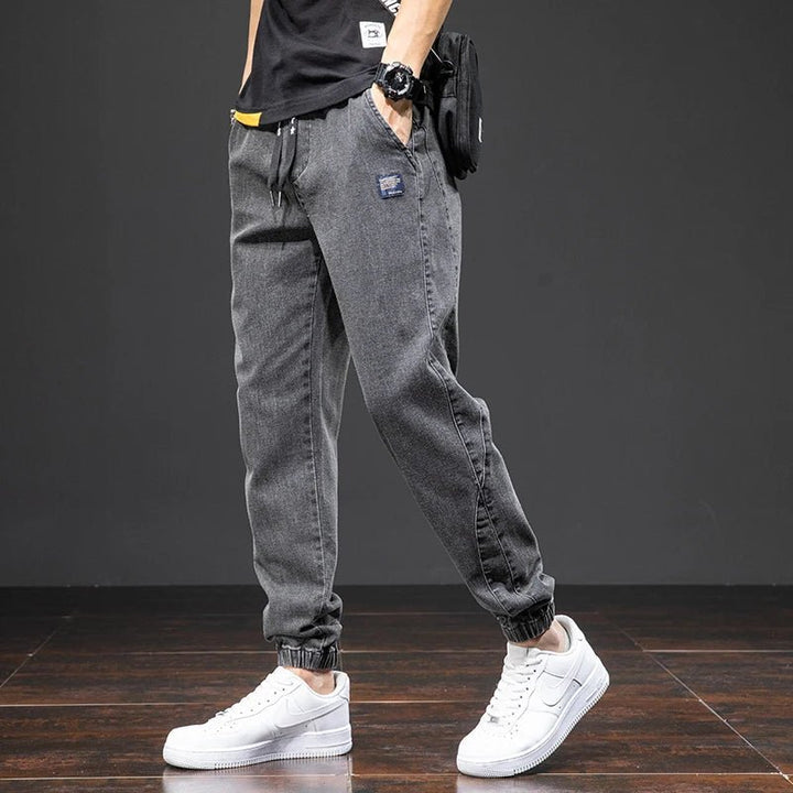 Men's Stretch Denim Elastic-Waist Jogger Trousers - Black