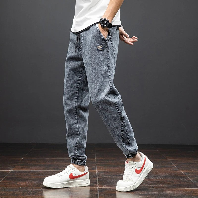 Men's Stretch Denim Elastic-Waist Jogger Trousers