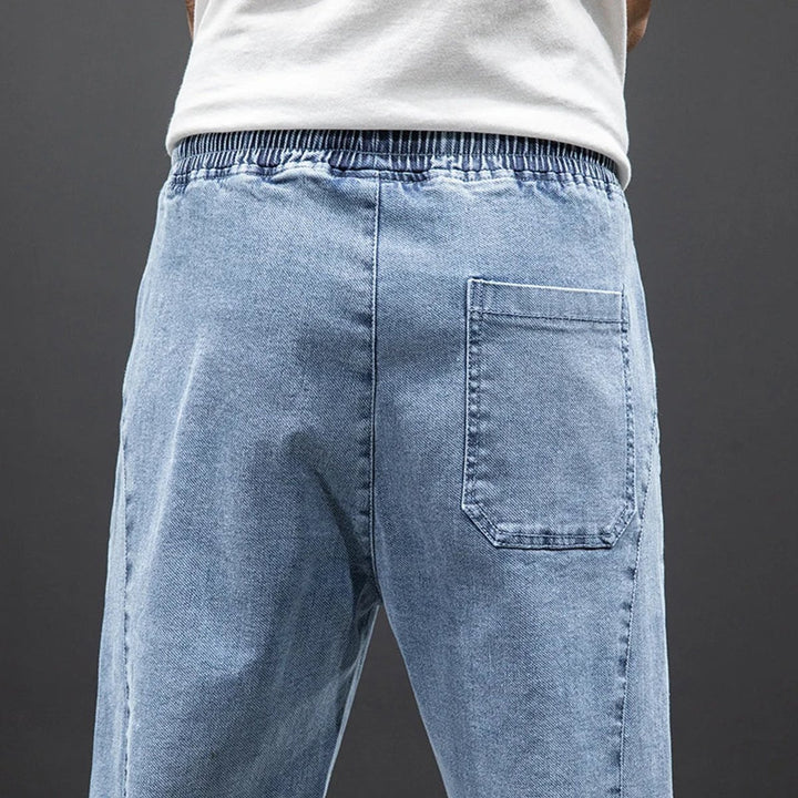 Men's Stretch Denim Elastic Waistband Jogger Trousers