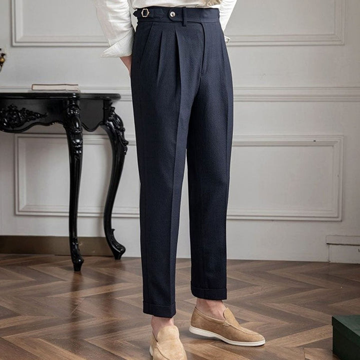 Men's Tailored High-Waist Pleated Trousers Cuffed Hem