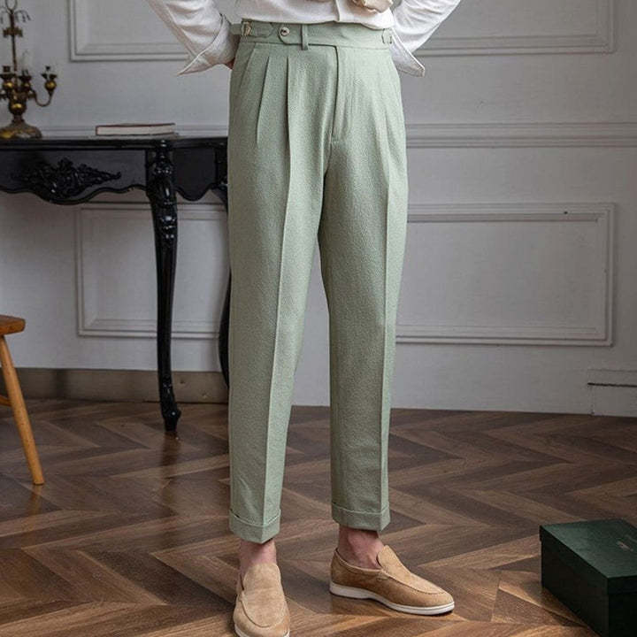 Men's Tailored High-Waist Pleated Trousers Cuffed Hem