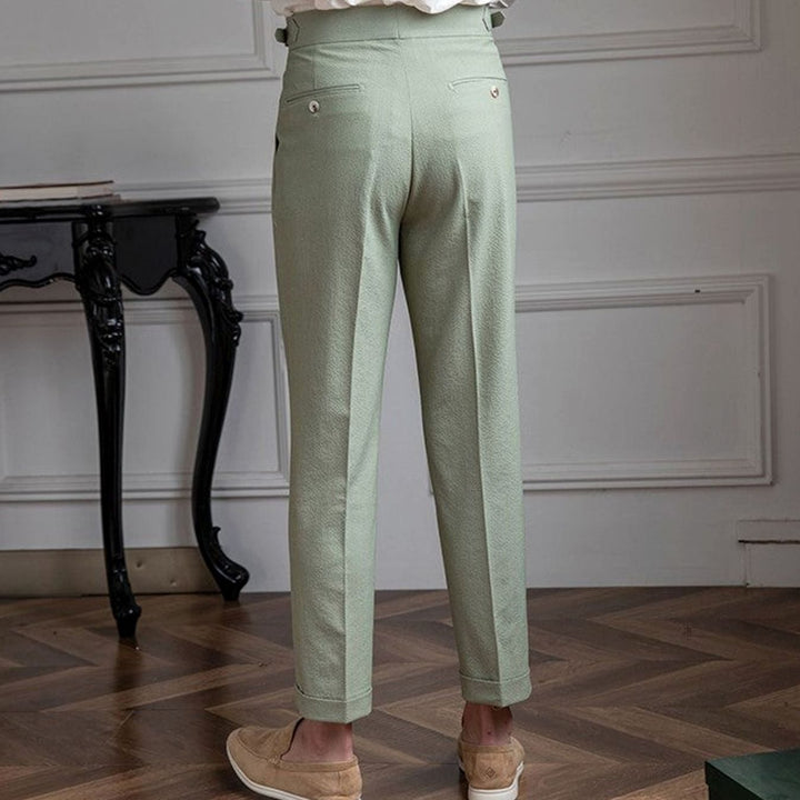 Men's Tailored High-Waist Pleated Trousers Cuffed Hem