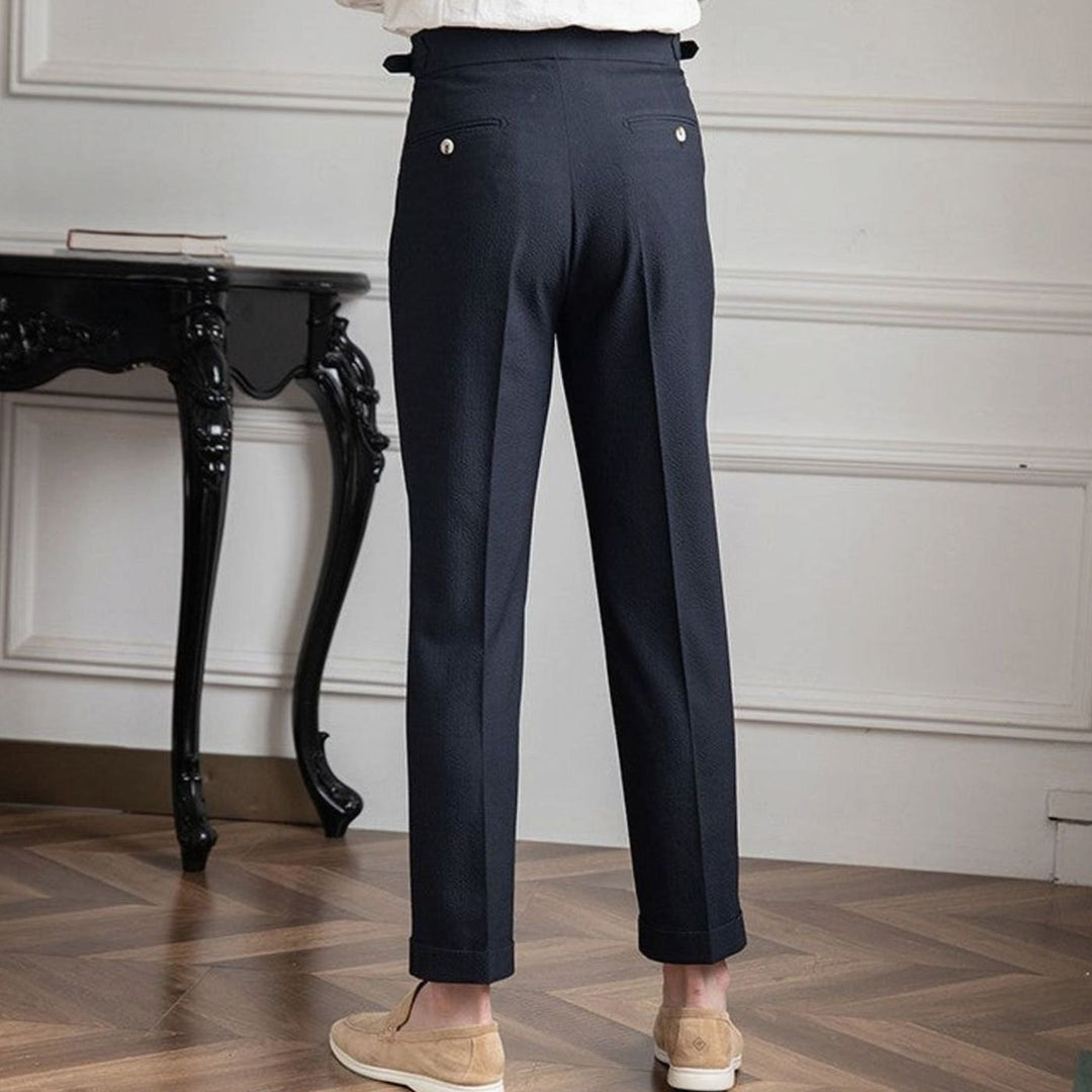 Men's Tailored High-Waist Pleated Trousers Cuffed Hem