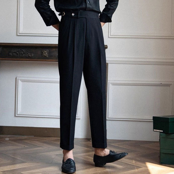Men's Tailored High-Waist Pleated Trousers Cuffed Hem