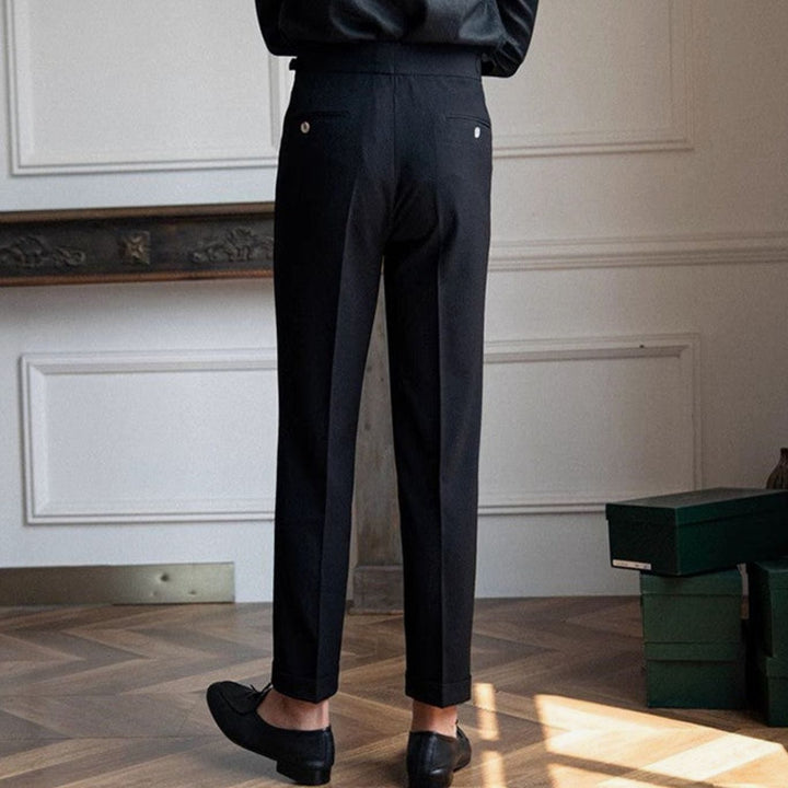 Men's Tailored High-Waist Pleated Trousers Cuffed Hem