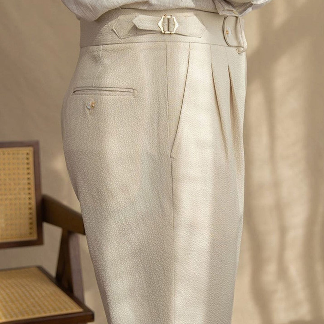 Men's Tailored High-Waist Pleated Trousers Cuffed Hem