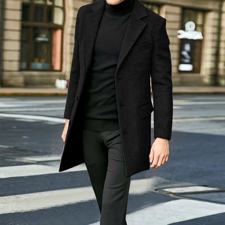 Men's Tailored Single-Breasted Wool-Blend Winter Coat
