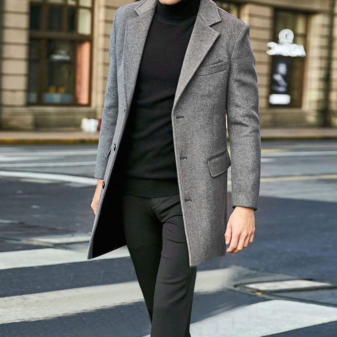 Men's Tailored Single-Breasted Wool-Blend Winter Coat