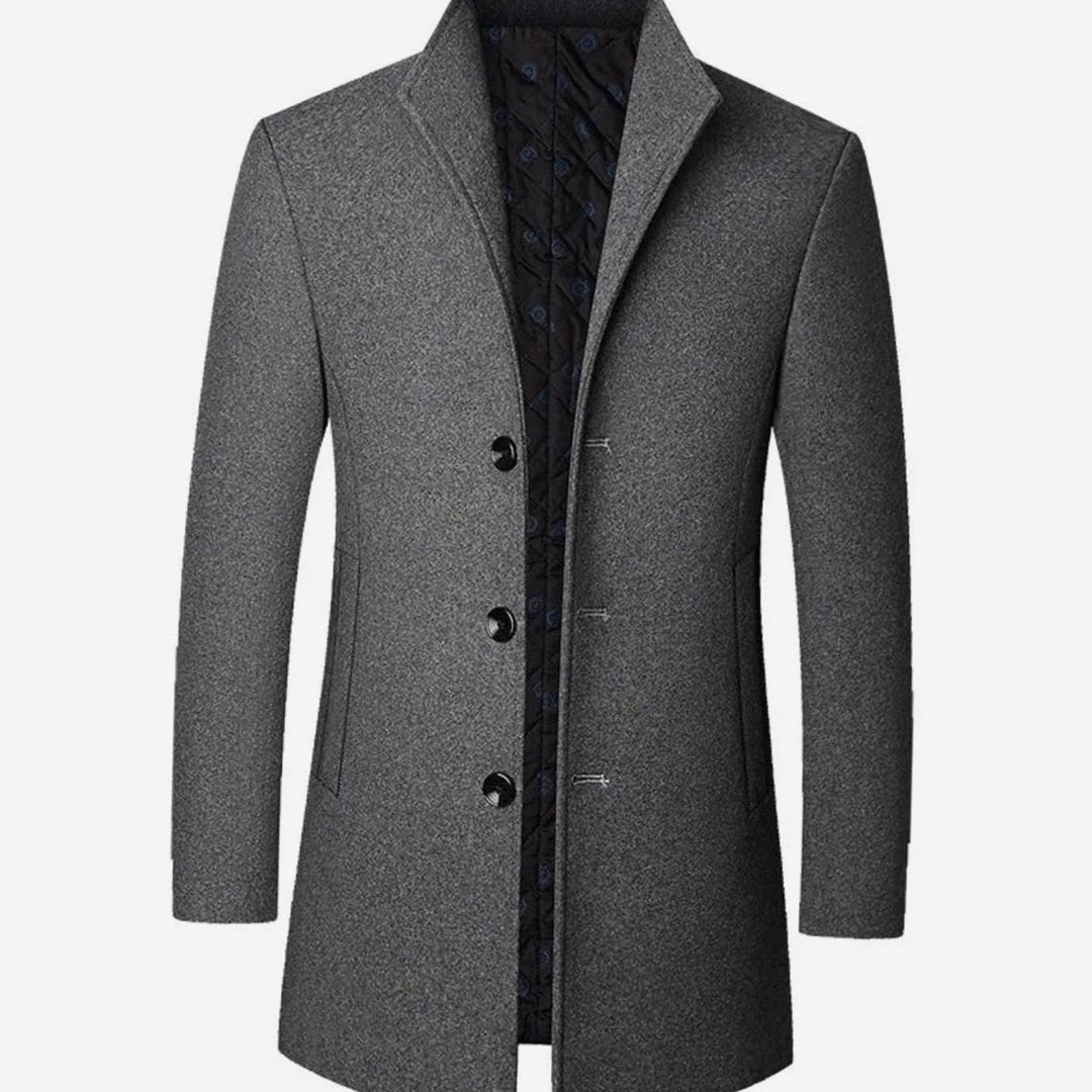 Men's Tailored Single-Breasted Wool-Look Long Overcoat - Grey