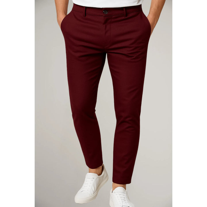 Men's Tailored Slim-Leg Button-Zip Trousers - Red