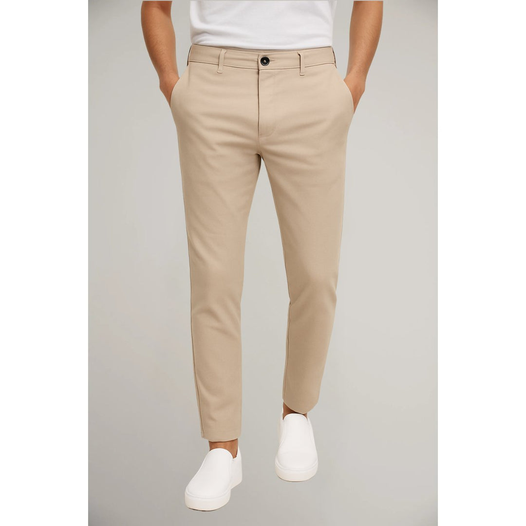 Men's Tailored Slim-Leg Button-Zip Trousers - Light Brown