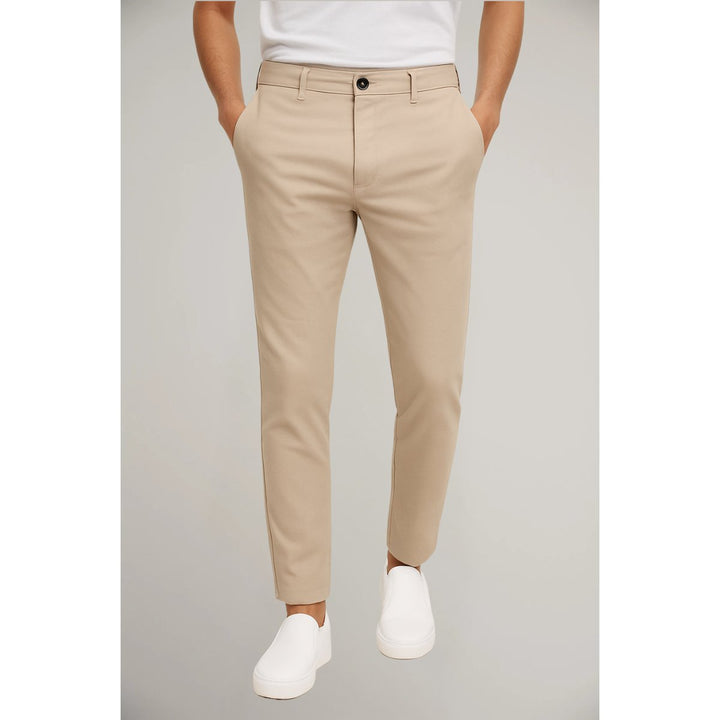 Men's Tailored Slim-Leg Button-Zip Trousers - Light Brown