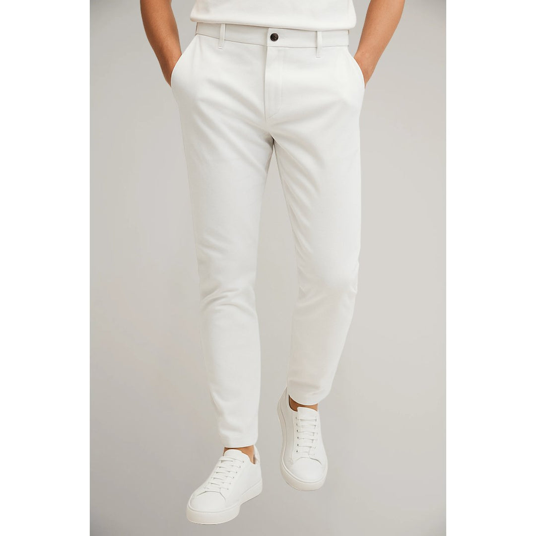 Men's Tailored Slim-Leg Button-Zip Trousers - White