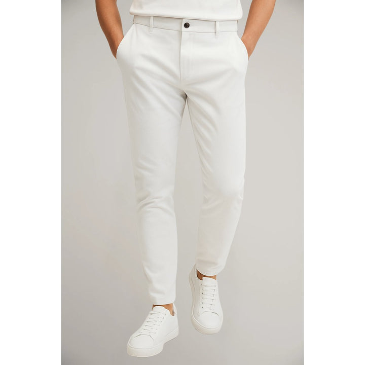 Men's Tailored Slim-Leg Button-Zip Trousers - White