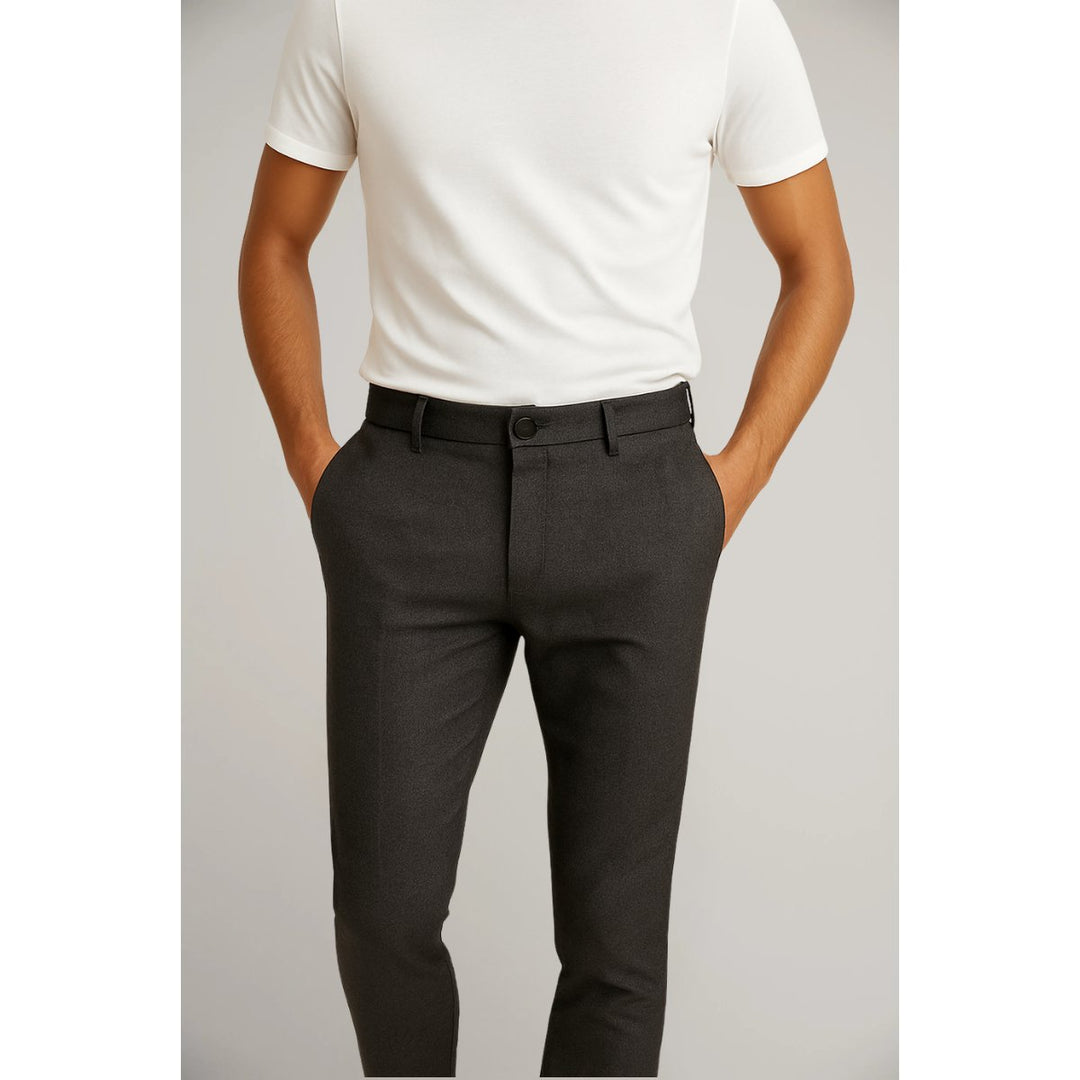 Men's Tailored Slim-Leg Button-Zip Trousers - Dark Grey