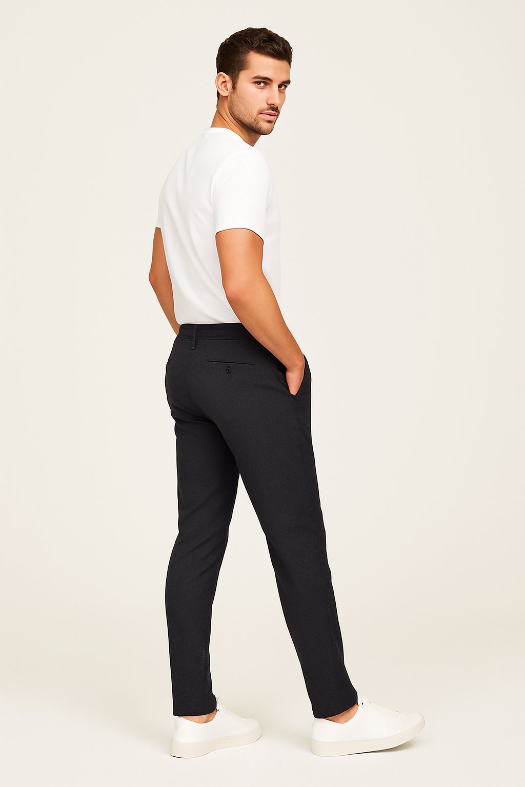 Men's Tailored Slim-Leg Button-Zip Trousers