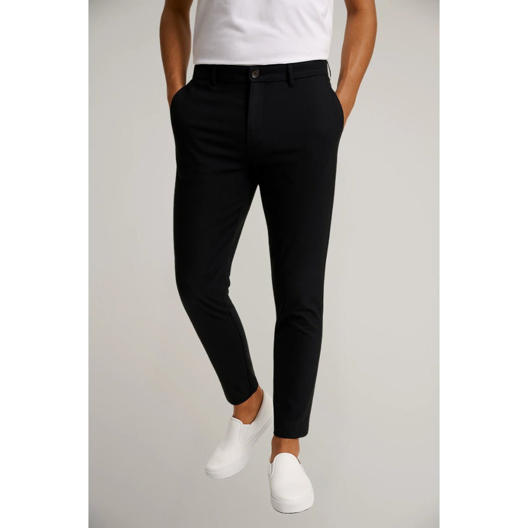 Men's Tailored Slim-Leg Button-Zip Trousers - Black
