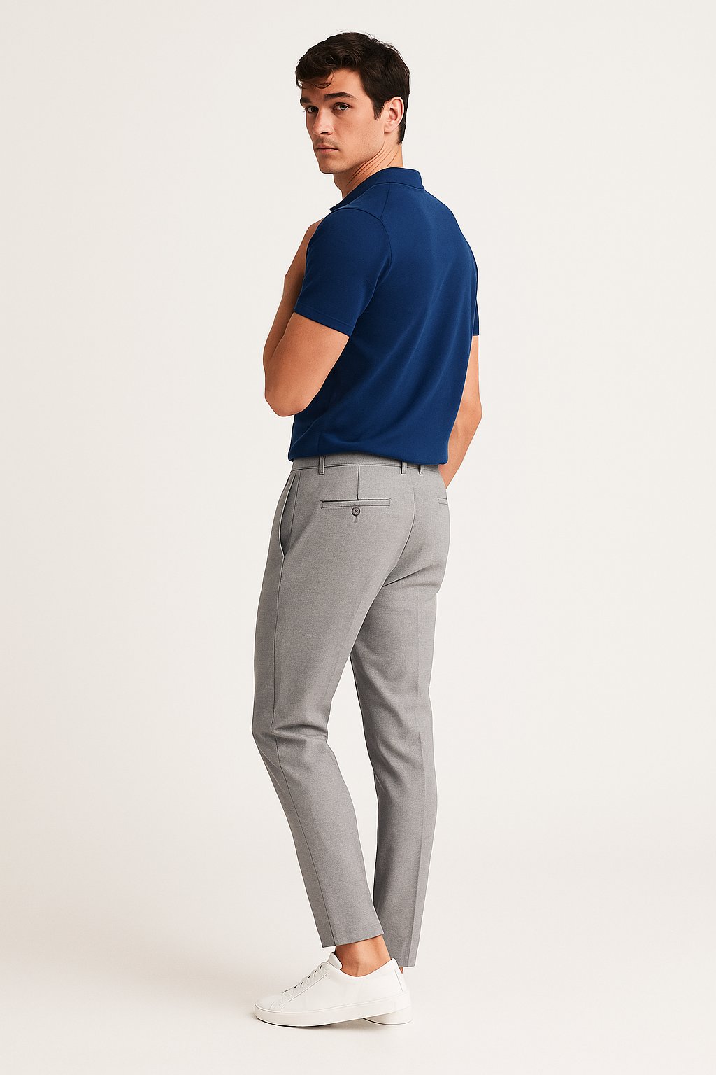 Men's Tailored Slim-Leg Button-Zip Trousers - Light Grey