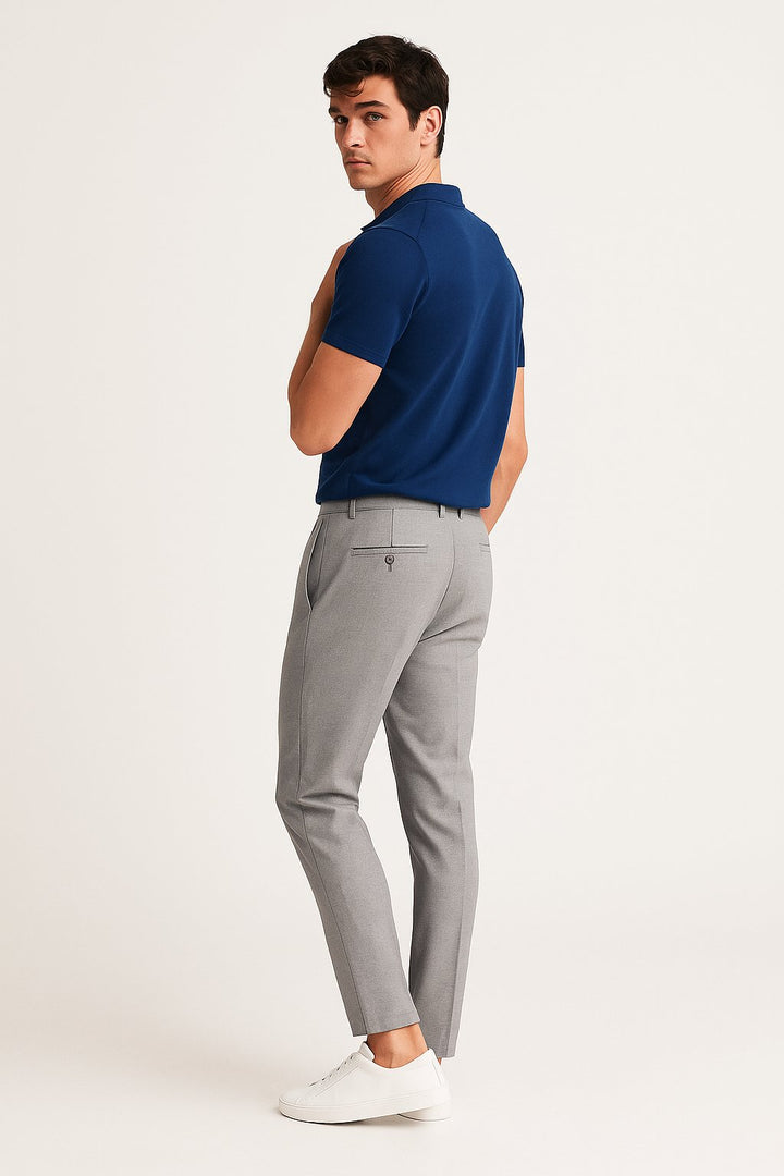 Men's Tailored Slim-Leg Button-Zip Trousers - Light Grey
