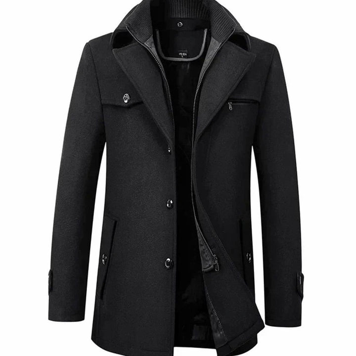 Men's Tailored Wool-Blend Winter Button Overcoat - Black