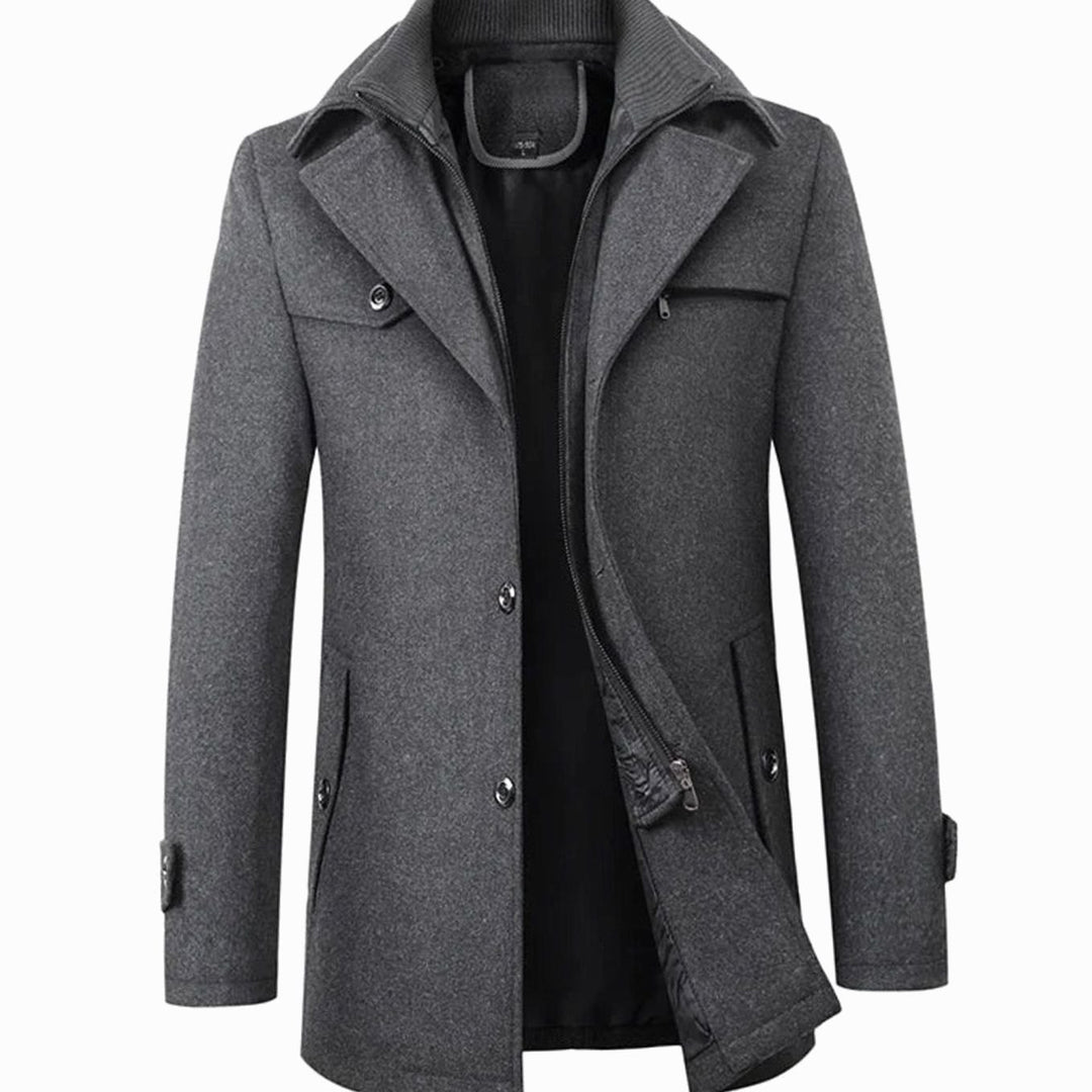 Men's Tailored Wool-Blend Winter Button Overcoat - Grey