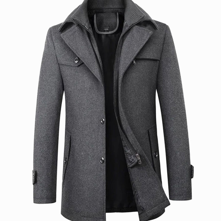 Men's Tailored Wool-Blend Winter Button Overcoat - Grey