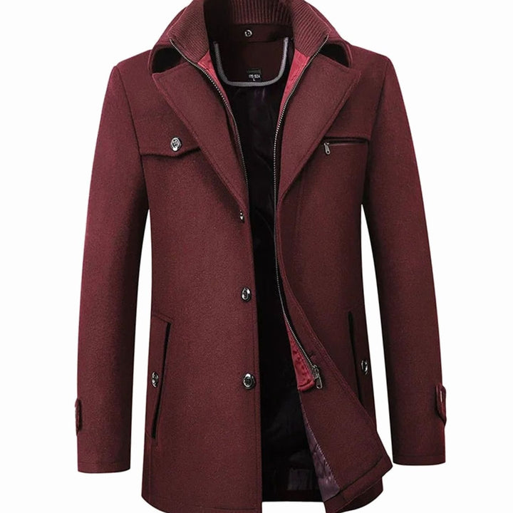 Men's Tailored Wool-Blend Winter Button Overcoat - Burgundy