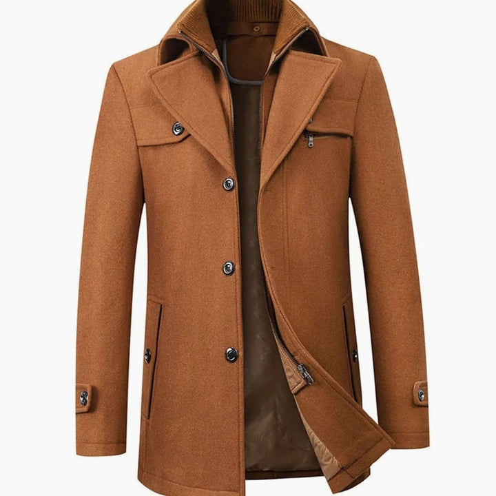 Men's Tailored Wool-Blend Winter Button Overcoat - Brown