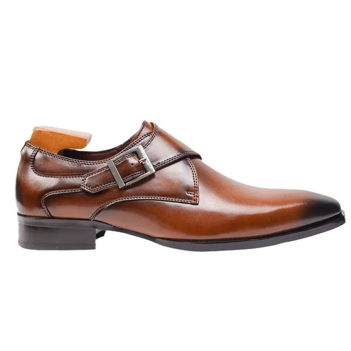 Men's Tan Leather-Look Single Monk Strap Dress Shoes